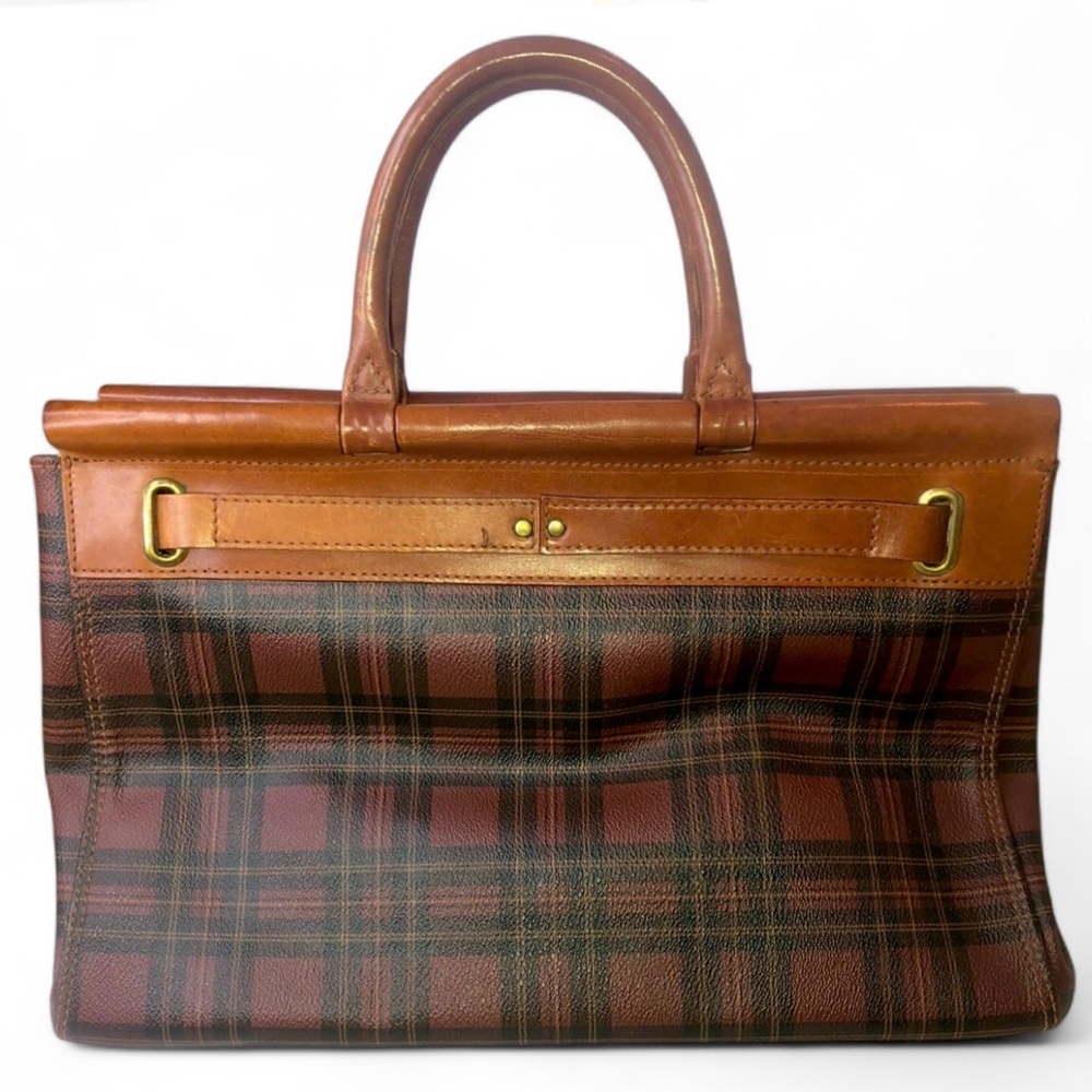 RALPH LAUREN Tartan Plaid Brown Green Doctor Boston Weekend Travel Suitcase - Picture 8 of 17